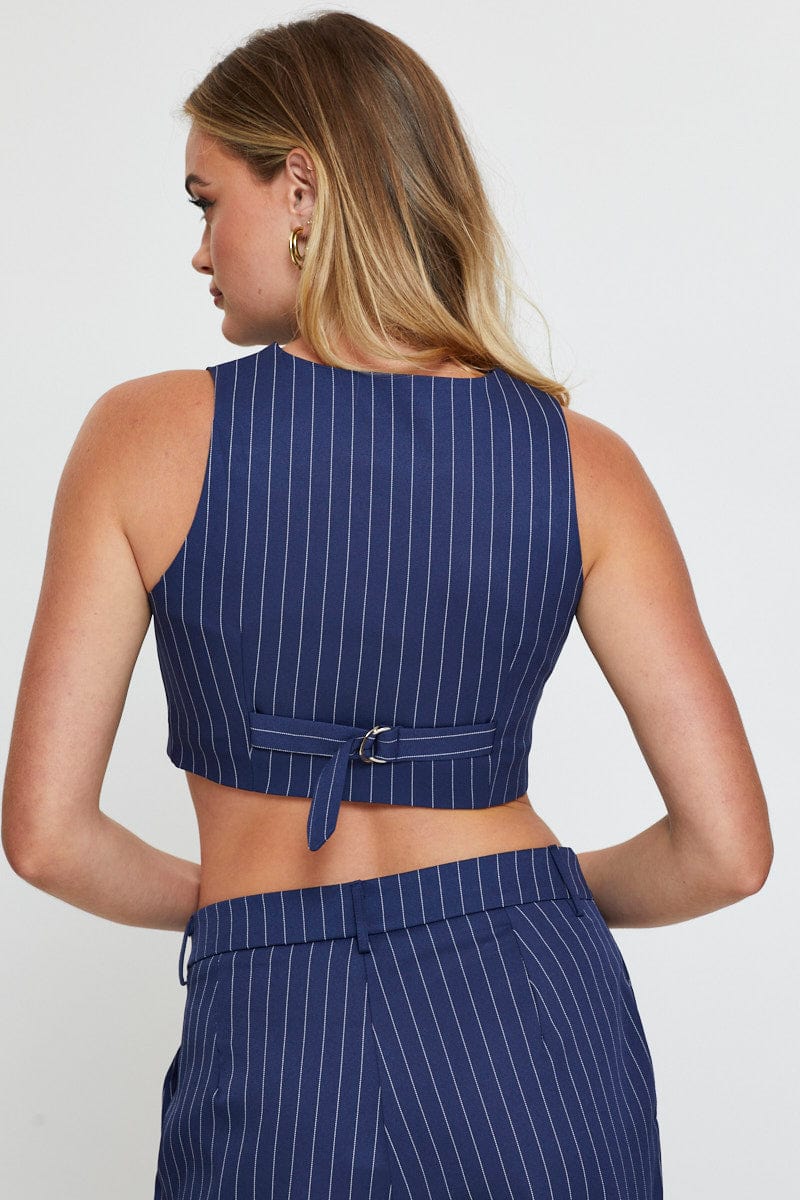 Stripe Crop Shirts Sleeveless V-Neck - Image 5
