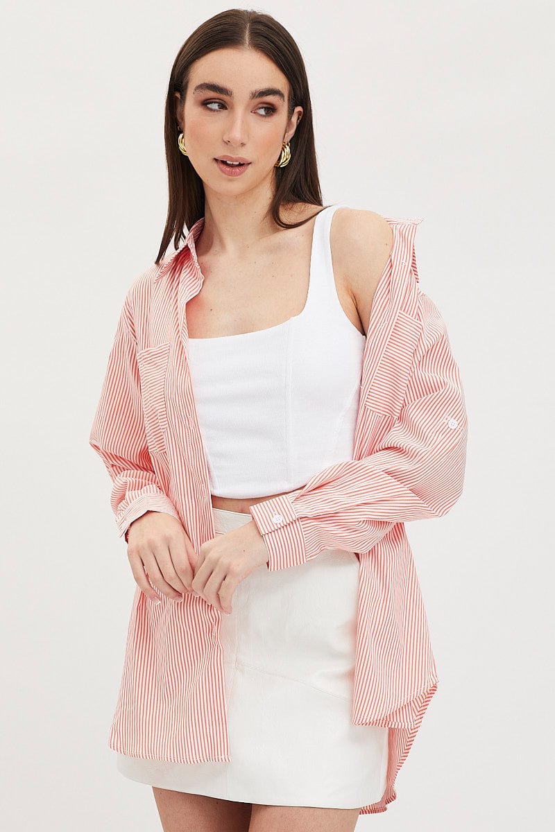 Stripe Oversized Shirts Long Sleeve Collared - Image 3