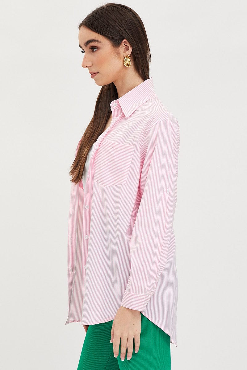 Stripe Oversized Shirts Long Sleeve Collared - Image 4