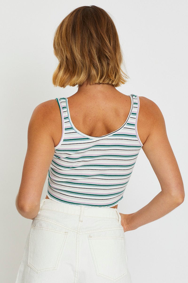 Stripe Tank Sleeveless Crop Round Neck - Image 5