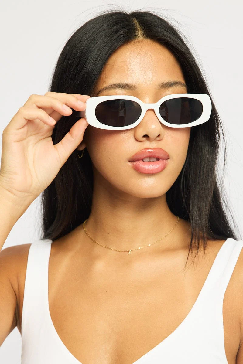 White Animal Print Rectangular Sunglasses - Image 2