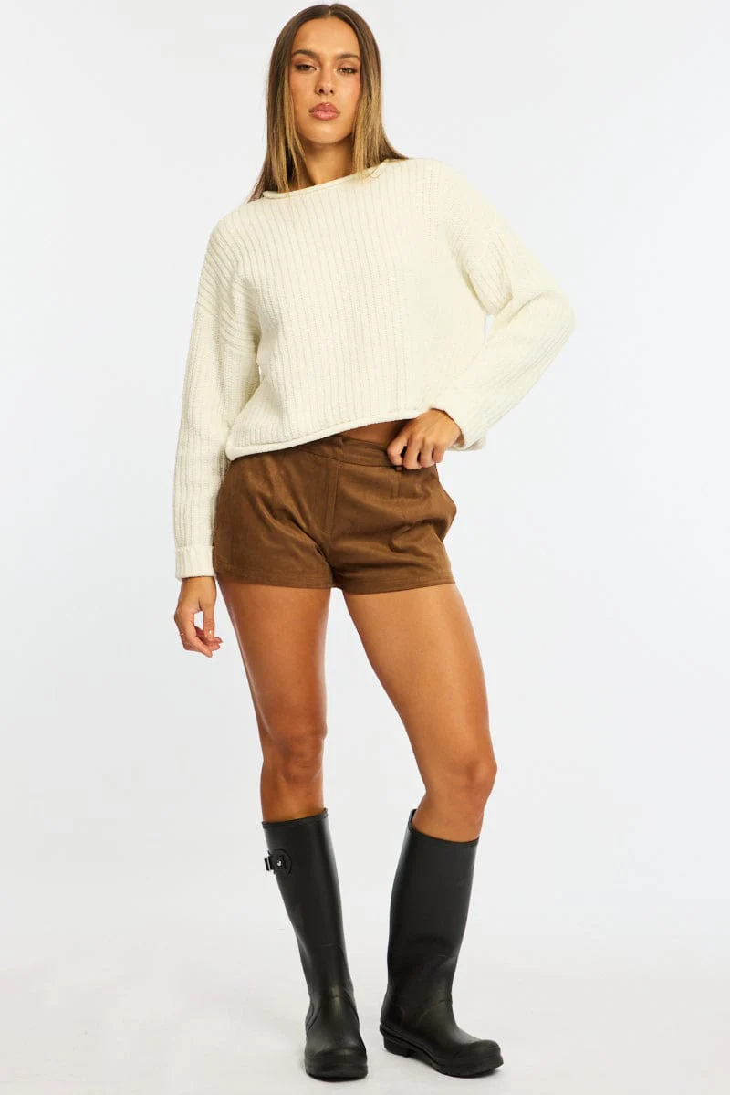 White Basic Knit Long Sleeve Boat Neck - Image 2