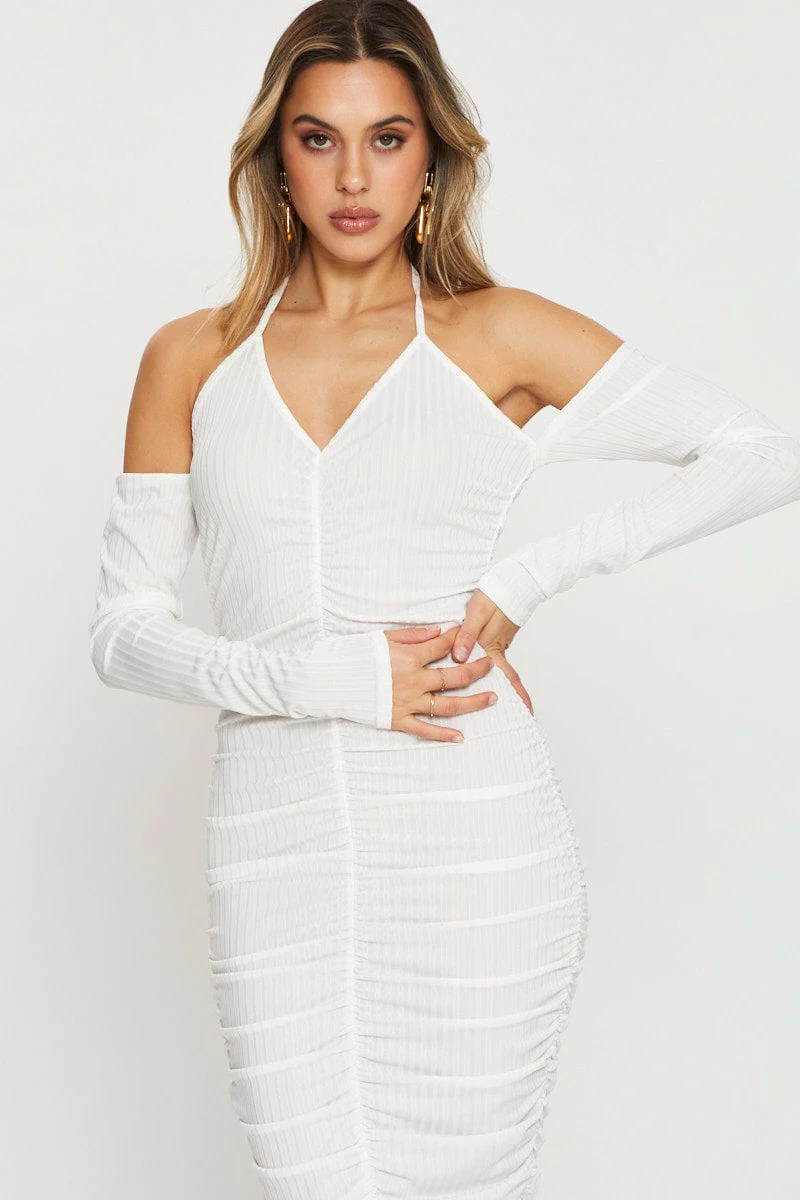 White Bodycon Dress Halter Neck - Image 5