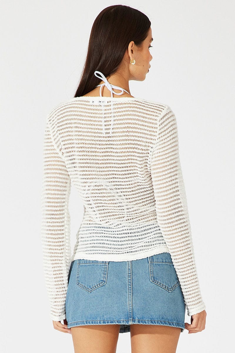 White Bolero Top Long Sleeve Front Tie - Image 5