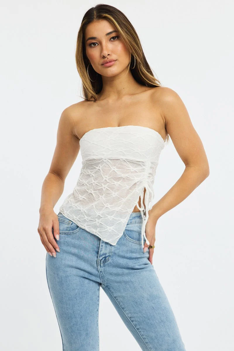 White Boob Tube Top Textured
