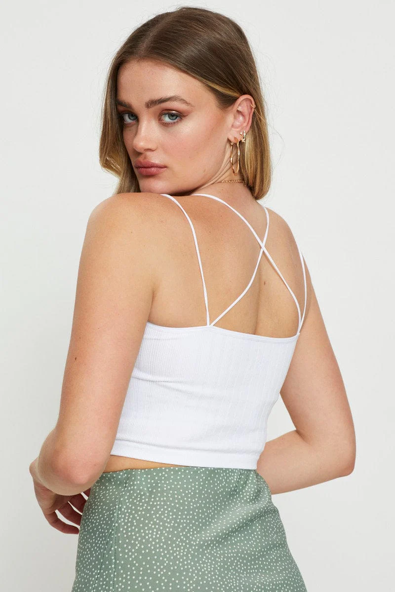 White Bralette Top Seamless Crop - Image 2