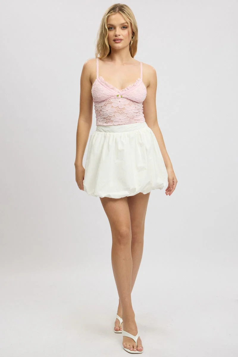 White Bubble Skirt High Waisted Mini Lined Balloon - Image 2