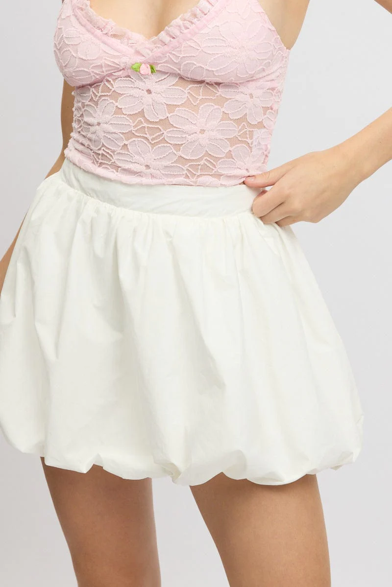White Bubble Skirt High Waisted Mini Lined Balloon - Image 6
