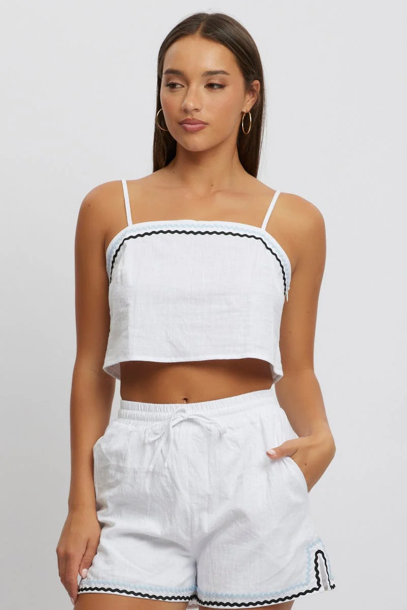 White Cami Top Sleeveless Ric Rac - Image 3
