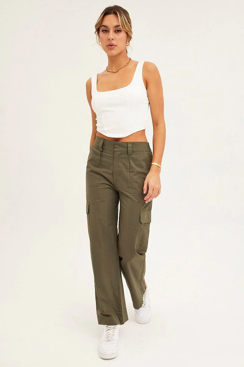 White Corset Crop Rib Curve Hem Tank - Image 2