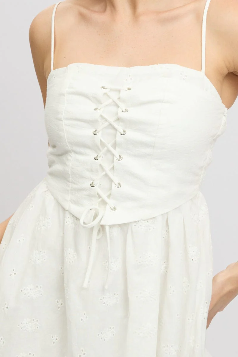 White Corset Mini Dress Eyelet Fabric - Image 6