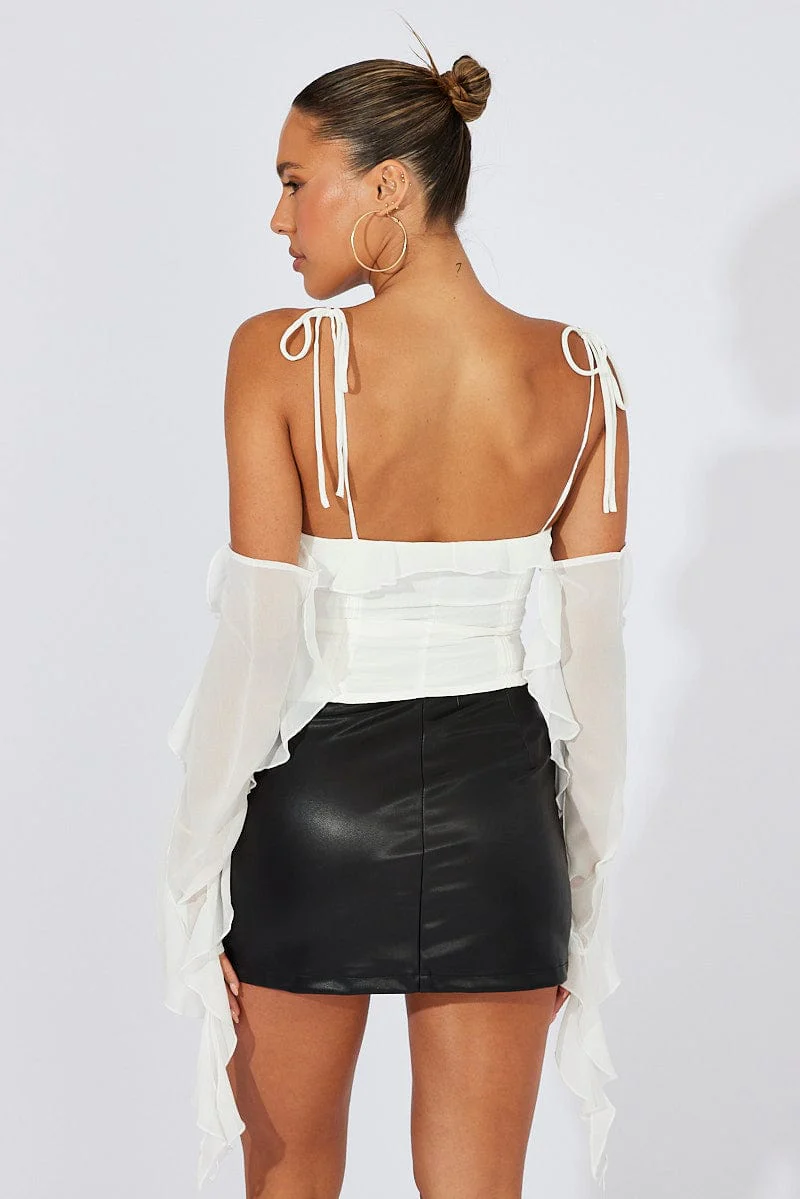 White Corset Top Off The Shoulder Ruffle Sleeves - Image 5