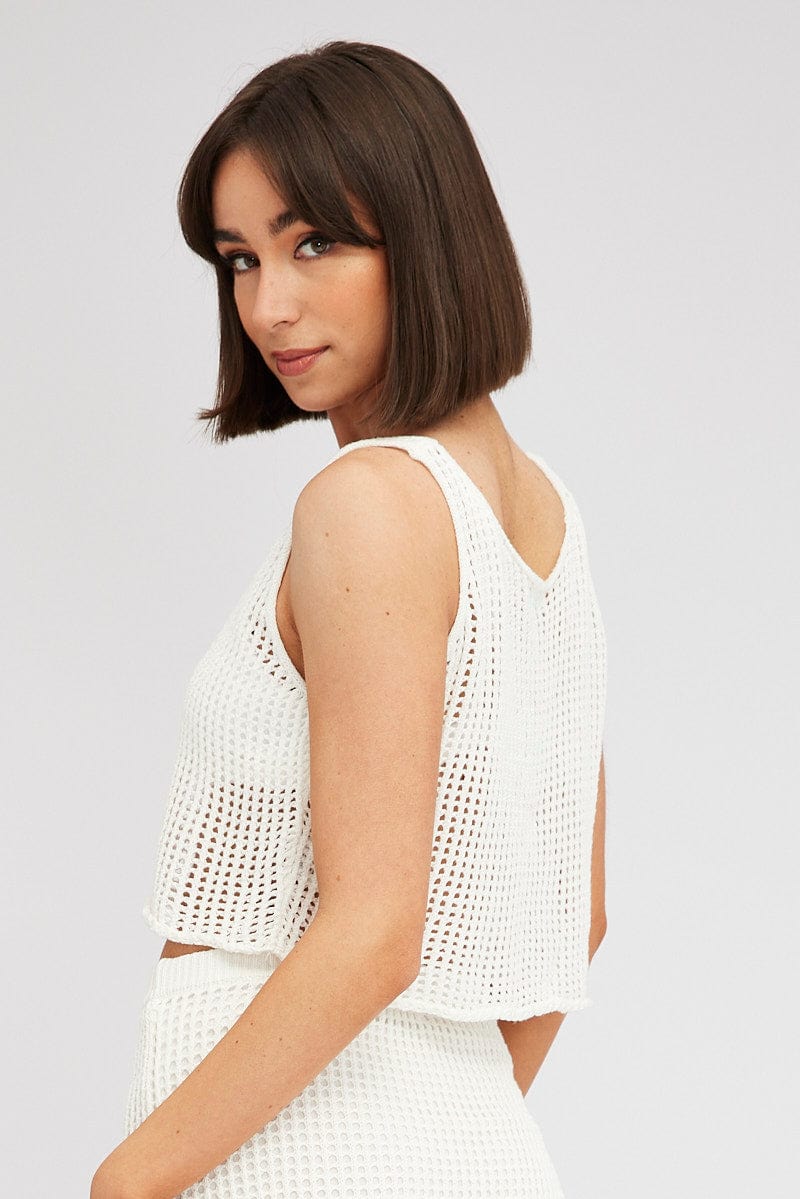 White Crochet Knit Top Scoop Neck - Image 5