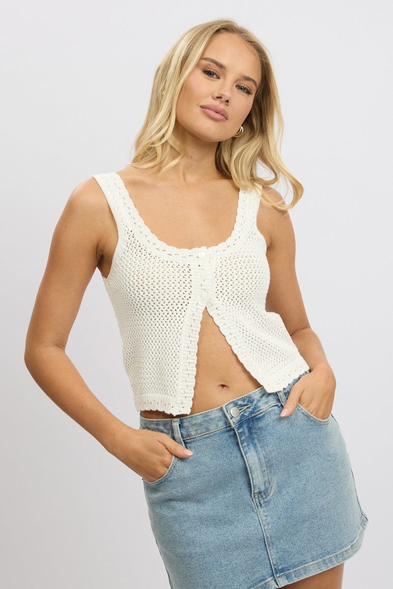 White Crochet Knit Vest - Image 3