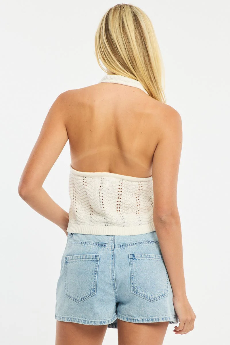 White Crochet Knit Vest Sleeveless - Image 5