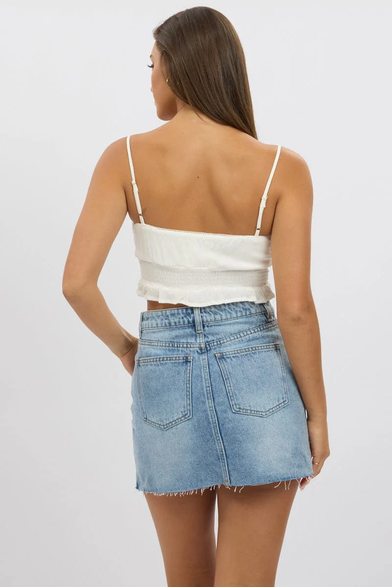 White Crop Cami Top Shirred Waist - Image 5