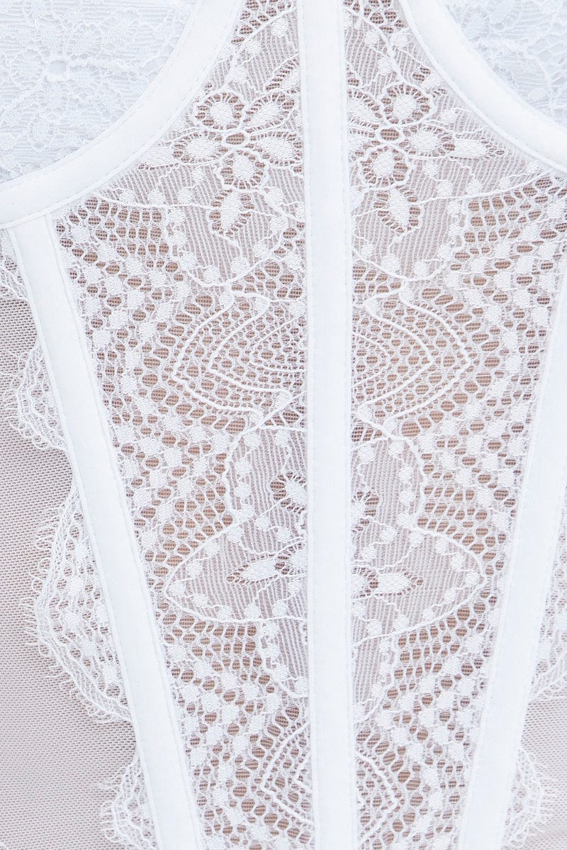 White Crop Top Sleeveless Sweetheart Neckline Cami Lace - Image 6
