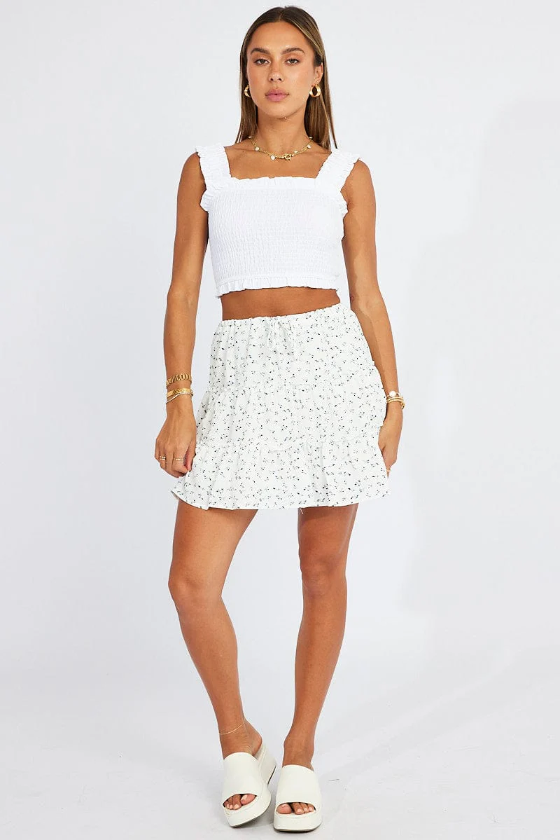 White Ditsy Skater Dress Tiered Mini - Image 2