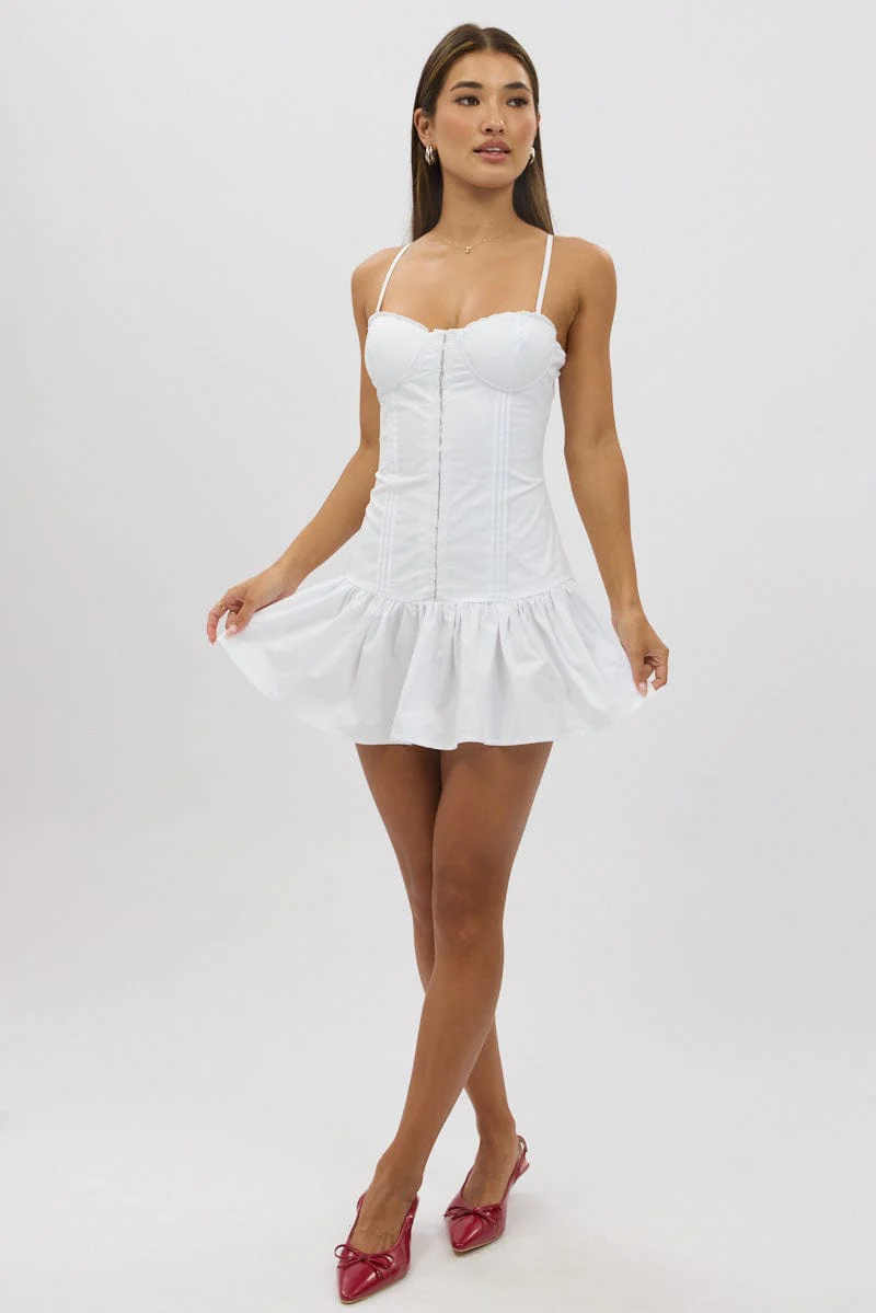 White Fit And Flare Dress Drop Waist - Image 3