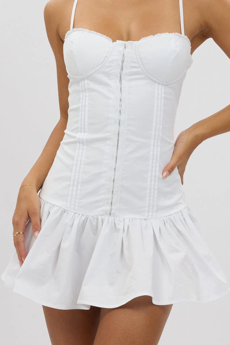 White Fit And Flare Dress Drop Waist - Image 6