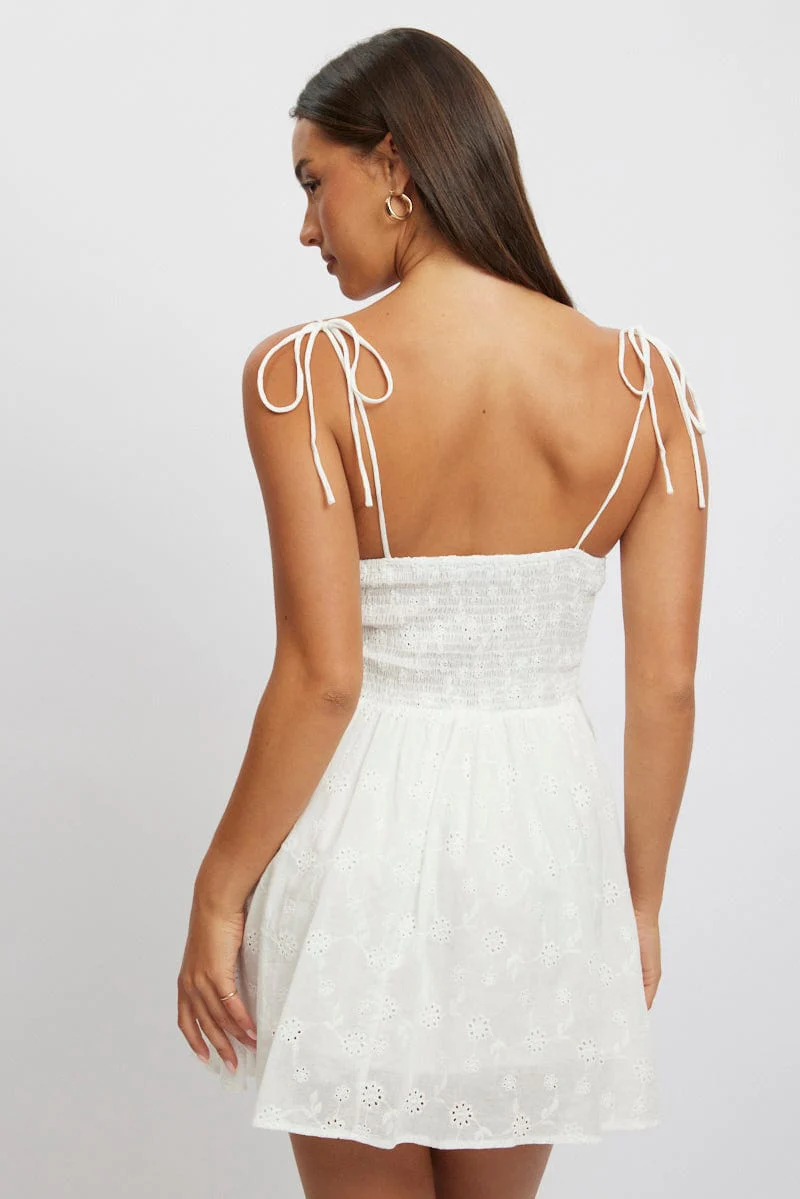 White Fit And Flare Dress Mini Eyelet Fabric - Image 4