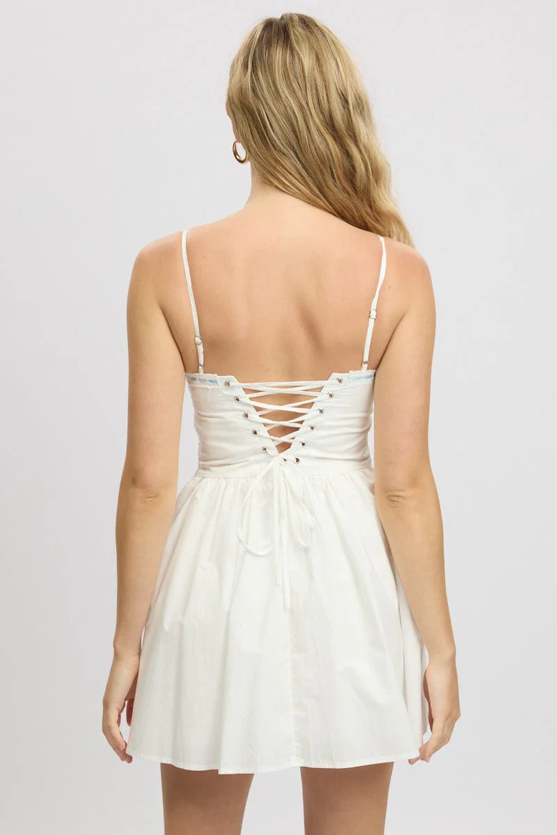 White Fit And Flare Dress Ribbon Tape Mini - Image 5