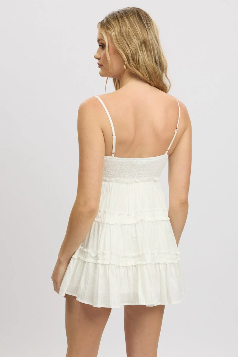 White Fit And Flare Dress Tiered Strappy - Image 5