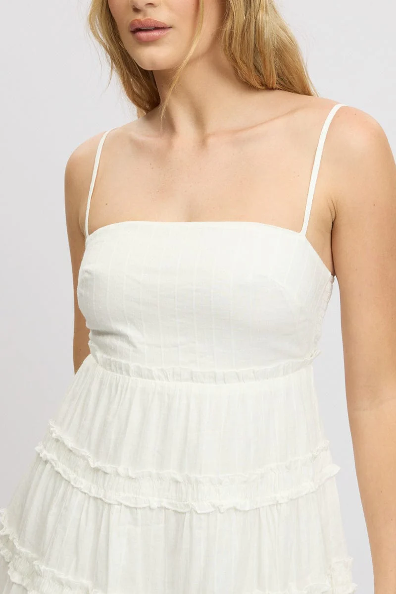 White Fit And Flare Dress Tiered Strappy - Image 6