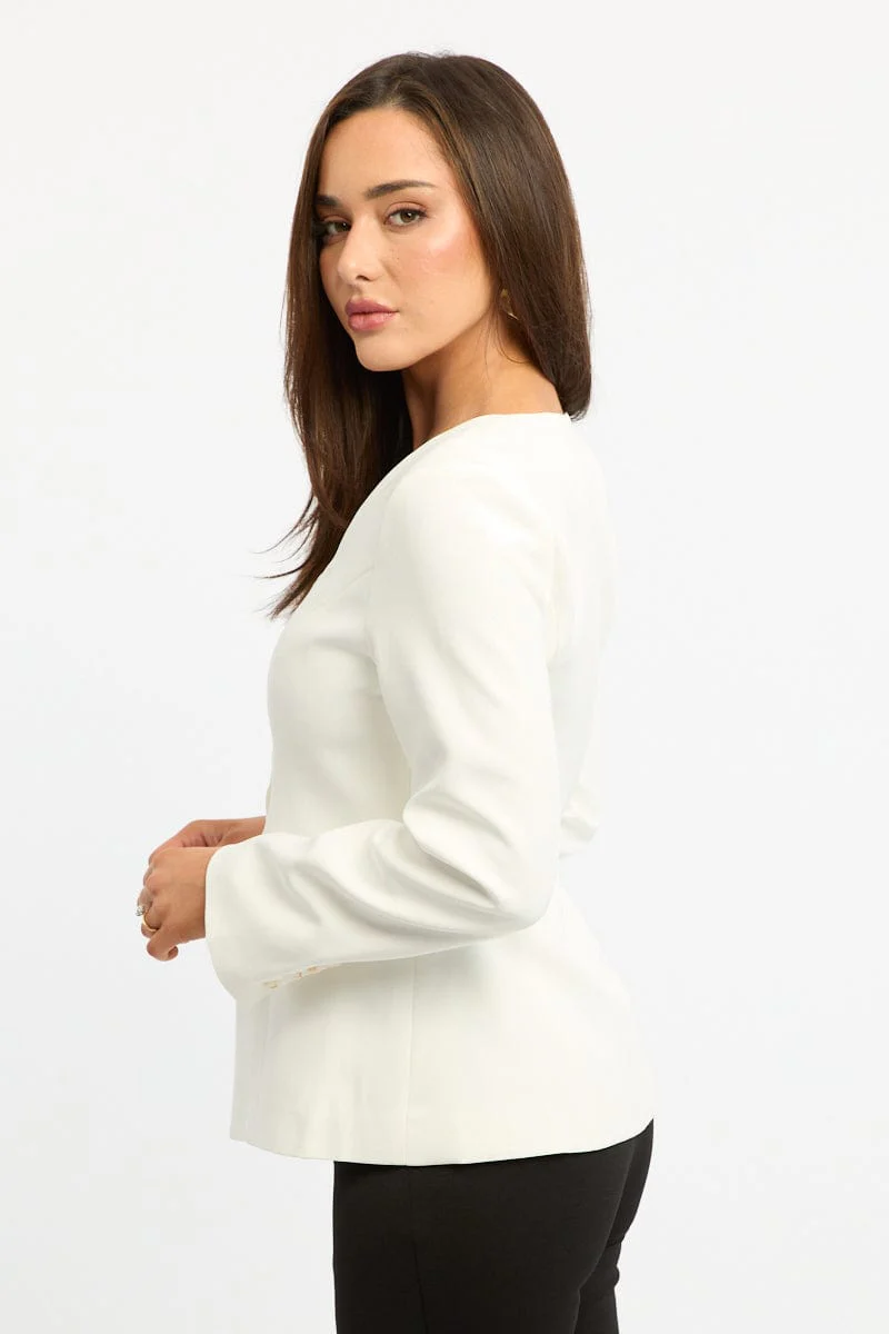 White Fitted Blazer Jacket - Image 3