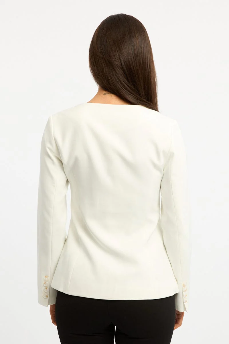 White Fitted Blazer Jacket - Image 4