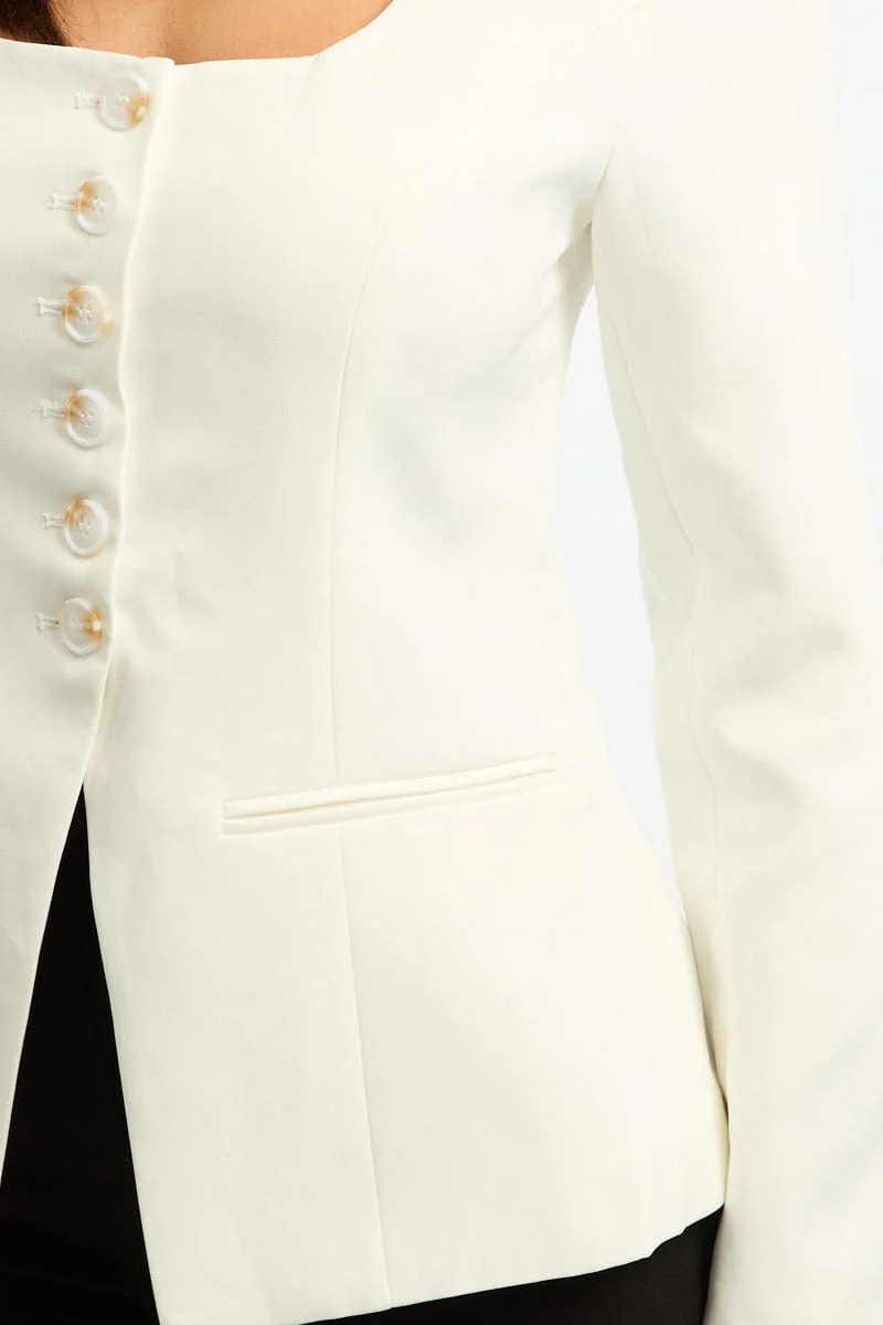 White Fitted Blazer Jacket - Image 5