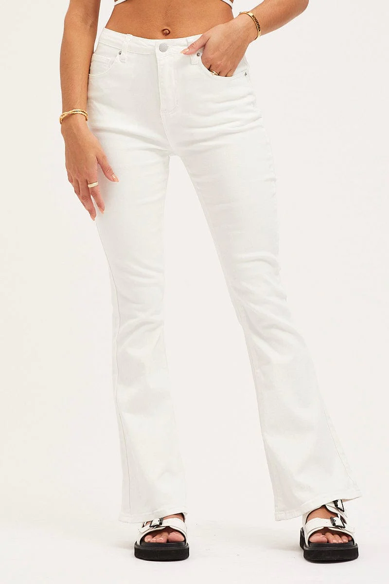 White Flare Denim Jeans High Rise - Image 2