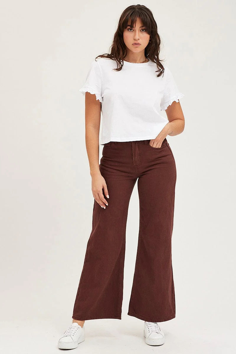 White Frill Detail T Shirt Short Sleeve - Image 2