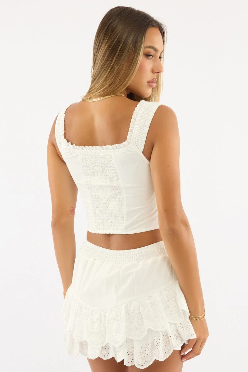 White Frilled Cami Sleeveless Off Shoulder Top - Image 5