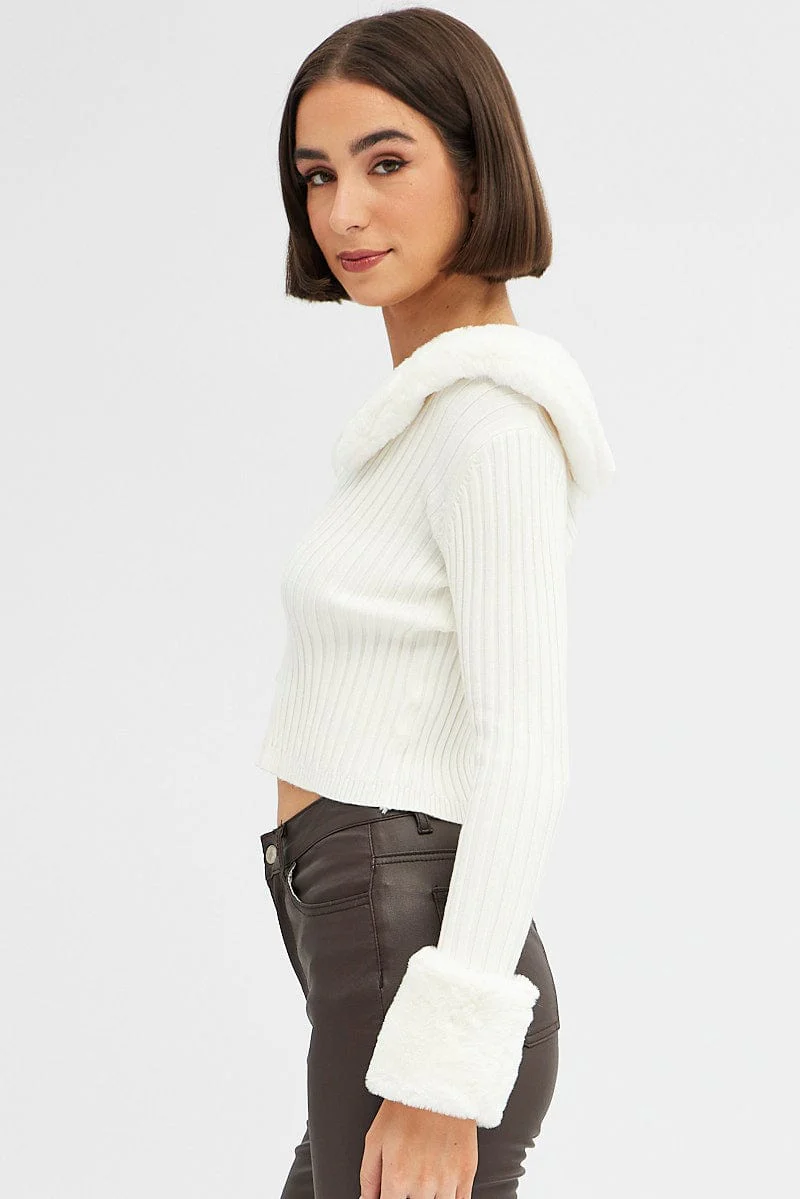 White Fur Trim Cardigan - Image 4