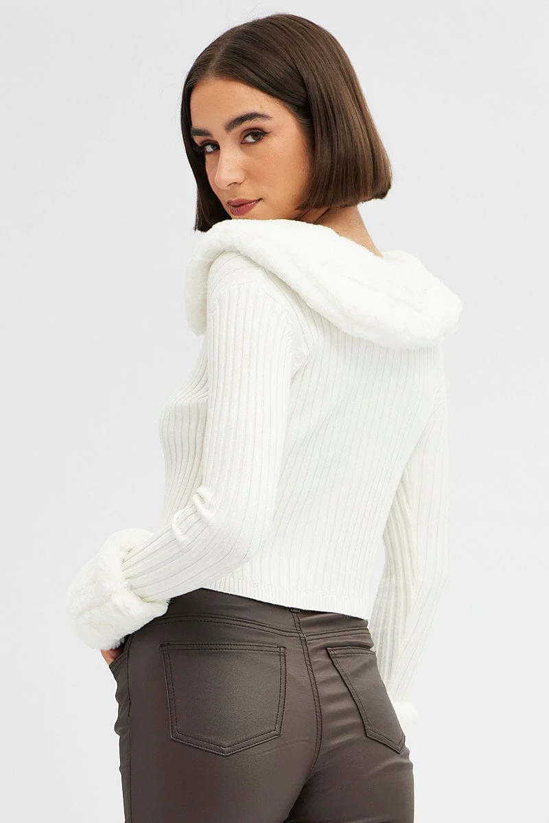 White Fur Trim Cardigan - Image 5