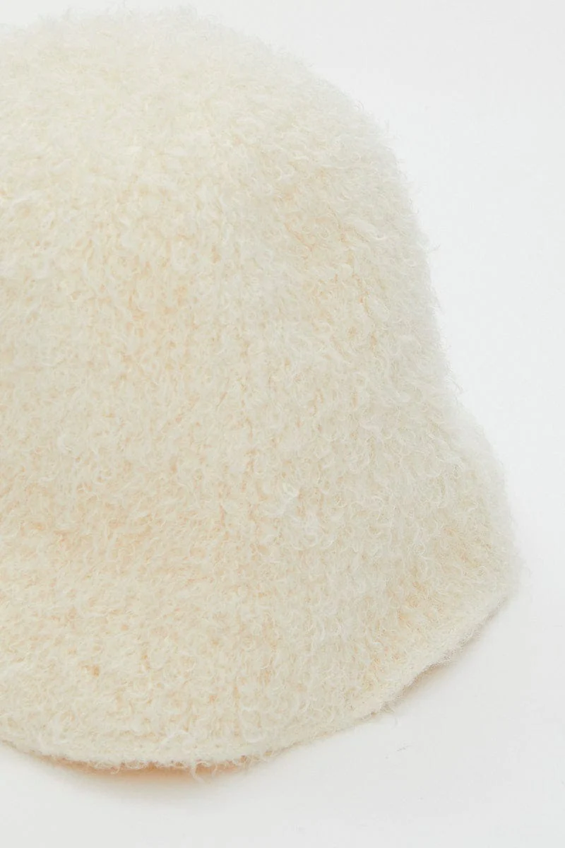 White Fuzzy Bucket Hat - Image 4