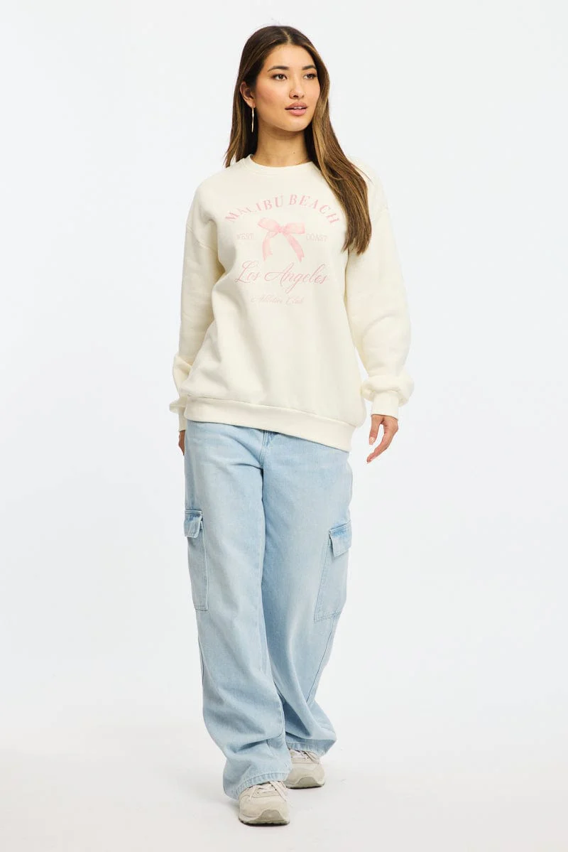 White Graphic Sweater Long Sleeve - Image 2