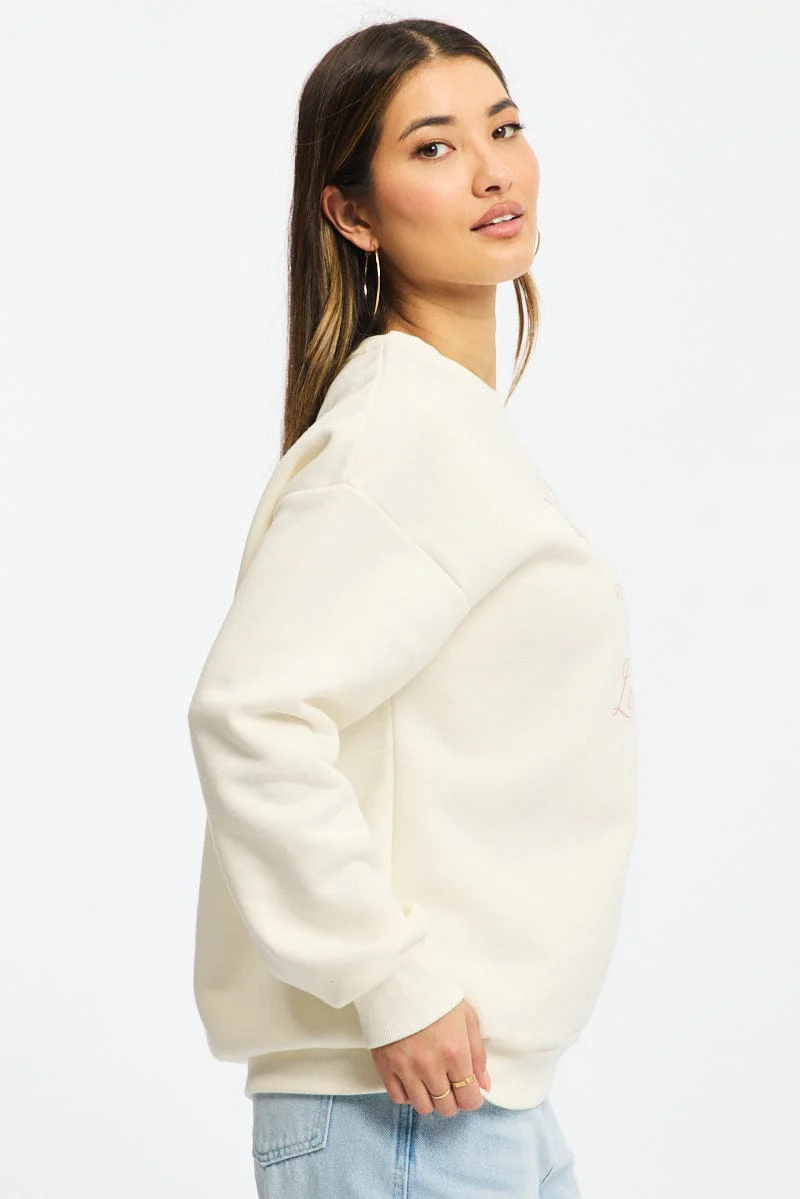 White Graphic Sweater Long Sleeve - Image 3