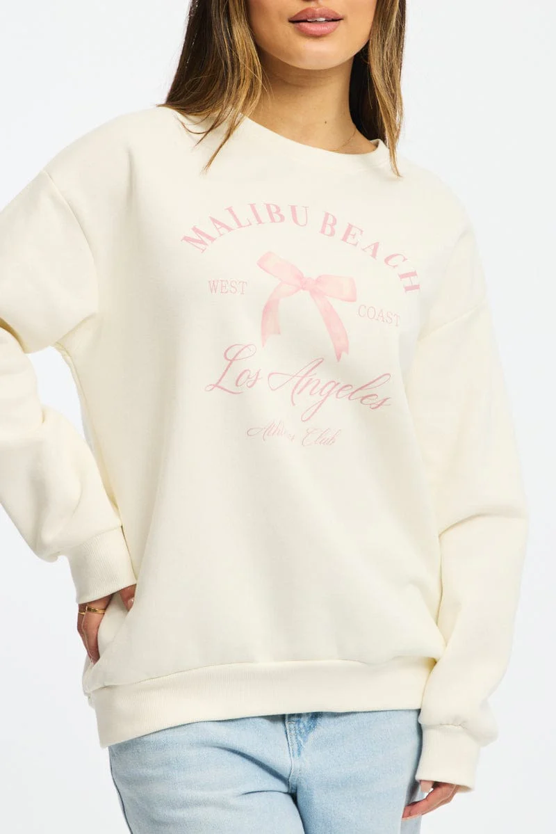 White Graphic Sweater Long Sleeve - Image 5