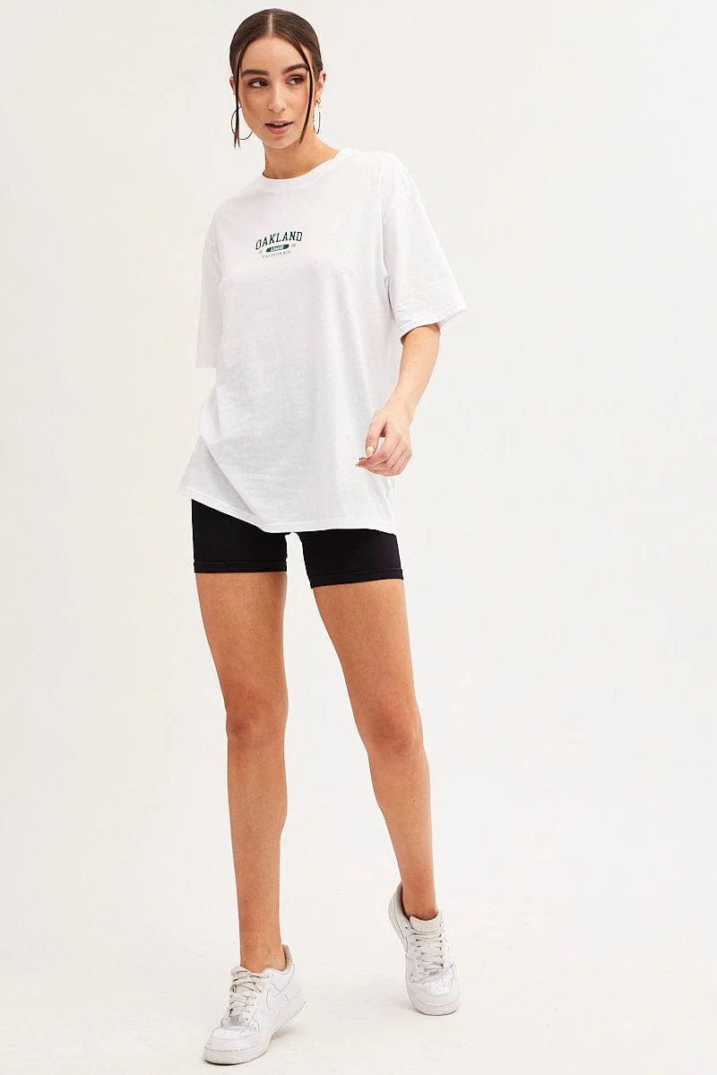 White Graphic T-Shirt Crew Neck Short Sleeve - Image 2