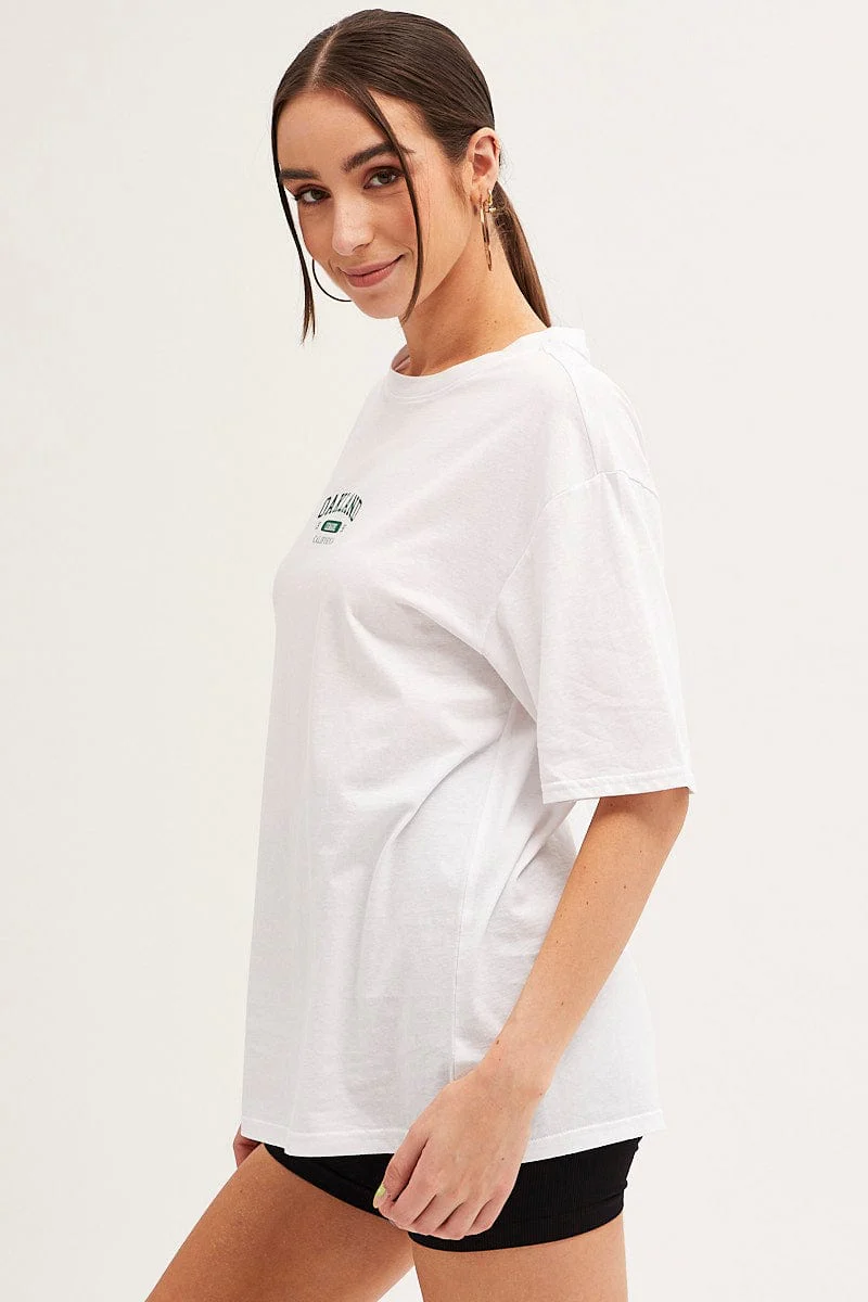 White Graphic T-Shirt Crew Neck Short Sleeve - Image 4
