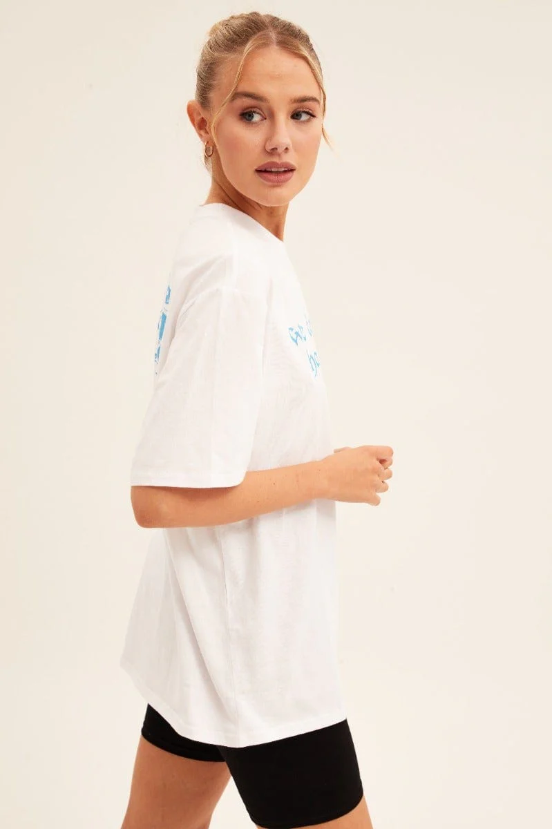 White Graphic T Shirt Short Sleeve Crew Neck - Image 4