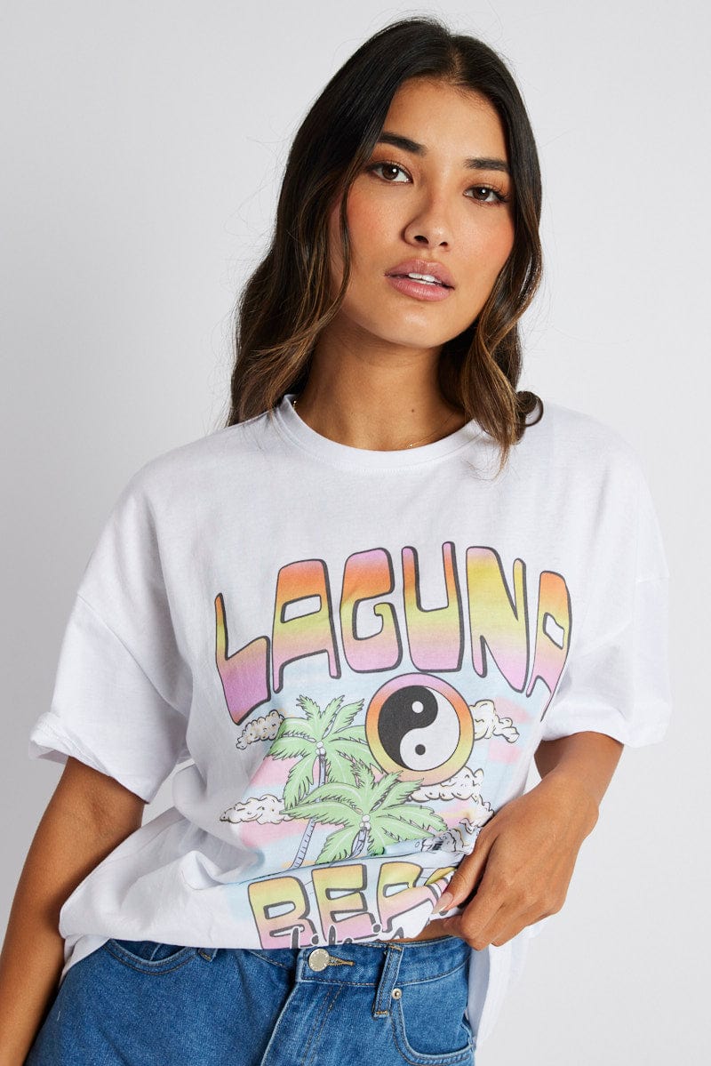 White Graphic Tee Surf Slogan T-shirt - Image 3
