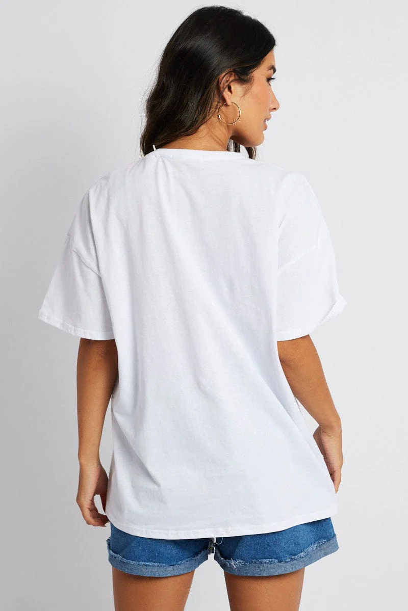 White Graphic Tee Surf Slogan T-shirt - Image 5