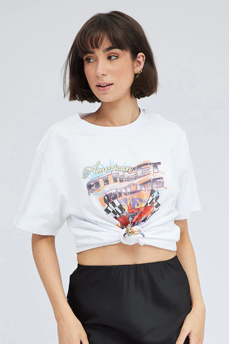White Graphic Tee Short Sleeve Round Neck - Image 3