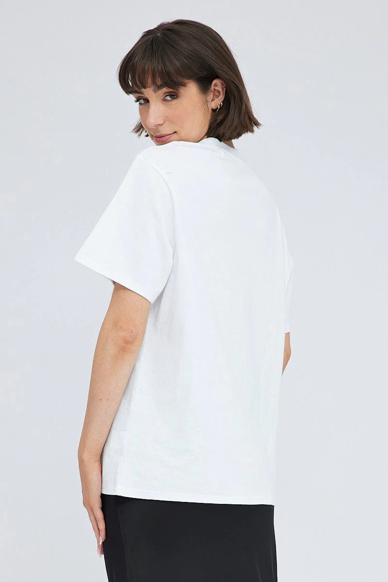 White Graphic Tee Short Sleeve Round Neck - Image 5
