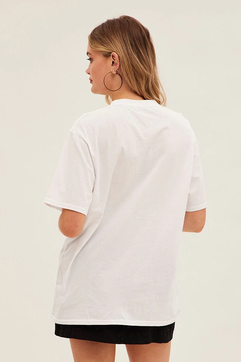 White Graphic Tee Short Sleeve Round Neck Vintage Car - Image 5
