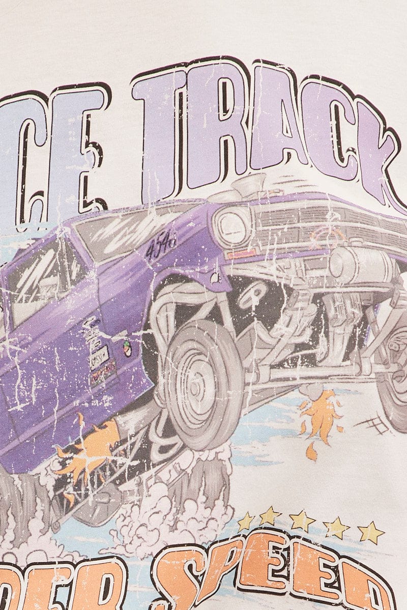 White Graphic Tee Short Sleeve Round Neck Vintage Car - Image 6