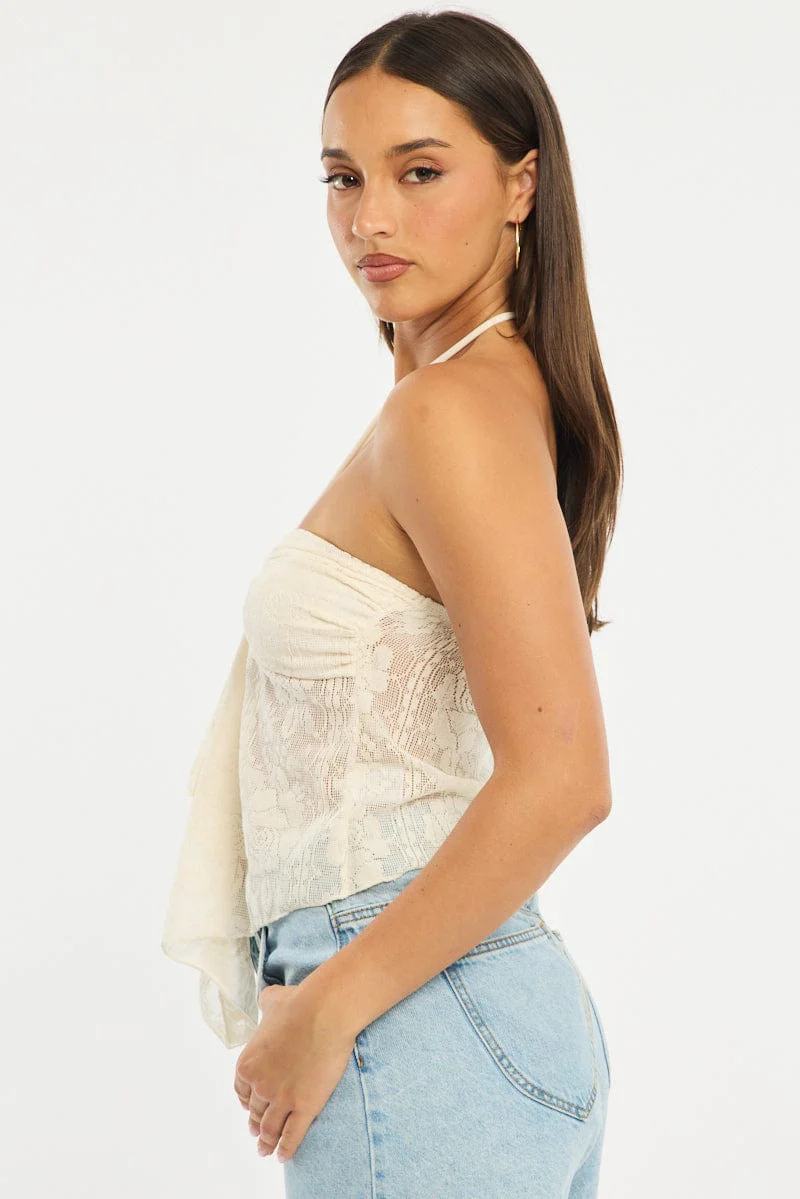 White Halter Top Sleeveless Lace - Image 3